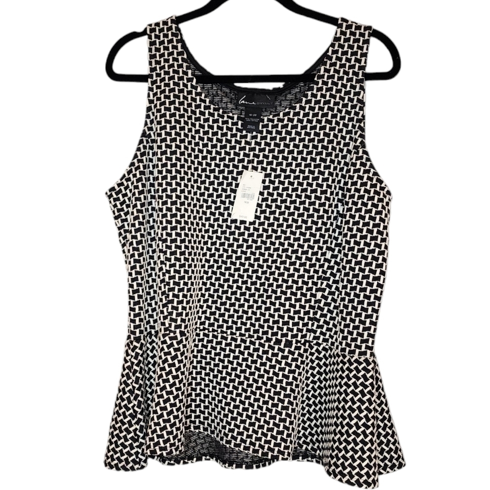 NWT Lane Bryant Black Ivory Sleeveless Peplum stretch top. Size 18/20